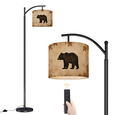 Lampe sur pied arc en arc brun rustique avec feuilles d'automne et lampes à DEL rétro avec télécommande et abat-jour réglables pour lampes de bureau