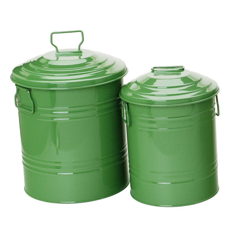 2 Piece Enameled Galvanized Steel Bucket Set, Light Sage