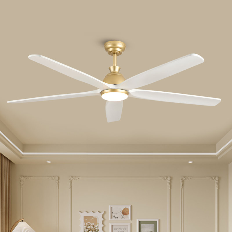 Lovonza Modern Indoor Ceiling Fan 5 Blade LED Light Remote Control Soft Brass Finish Blades Bedroom Patio Living Room Kitchen