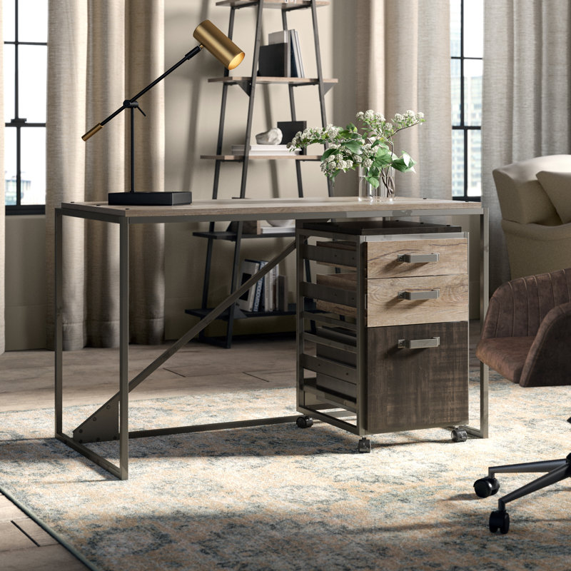 Patankar Metal Base Computer Desk, Rustic Gray