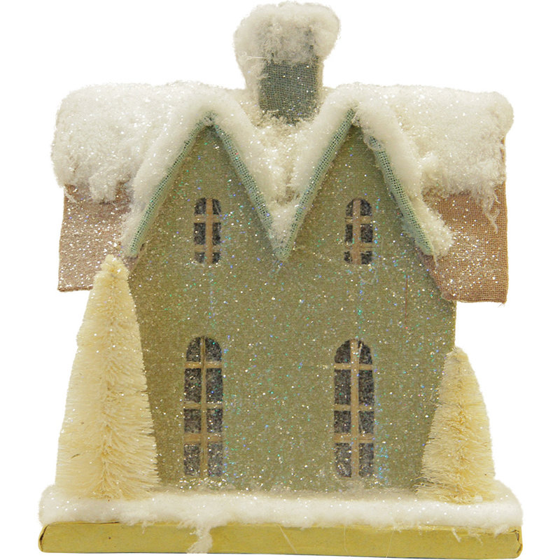 Décoration de table de Noël de 9,25 po recouverte de neige verte et blanche