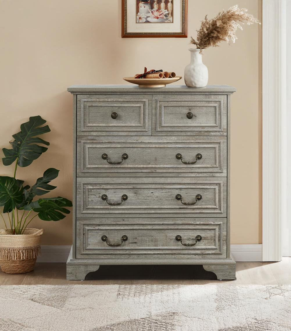 Elegant Farmhouse 5-Drawer Dresser in White