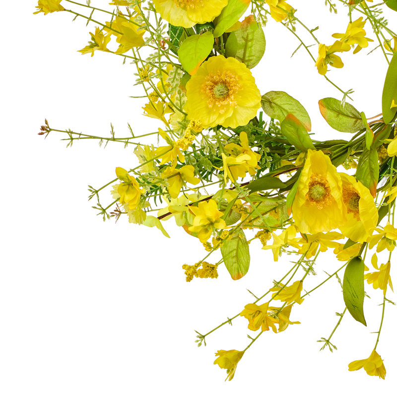 Anneau à bougie 13 "Spring Poppy / Forsythia, H 13 po x l 13 po