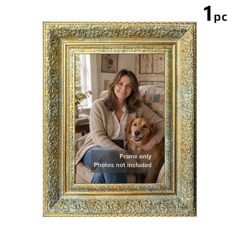 Cadre photo mural doré antique 1PC pour photos et décorations de bureau 5 "x 7", 5" W x 7" H, 1, Antique Gold