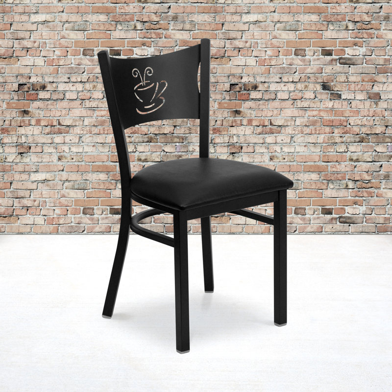 Odyssey Coffee Back Metal Restaurant Chair, Black Vinyl