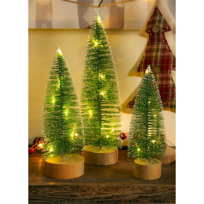 White Tipped Snow Covered LED Bottlebrush Trees, 3 Trees