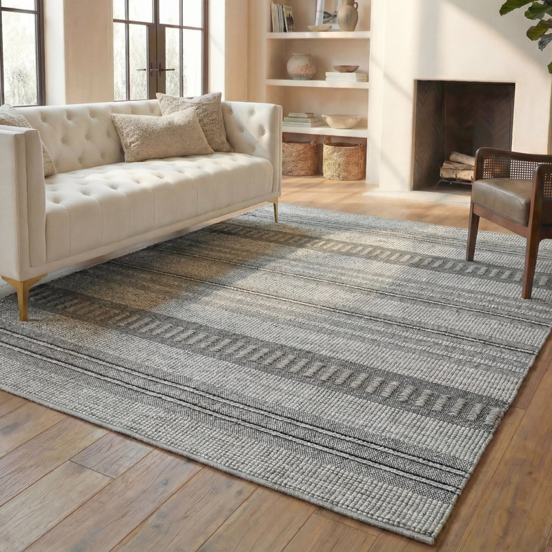 Tapis rayé en laine / coton Khyon, Rectangle 8 pi x 10 pi