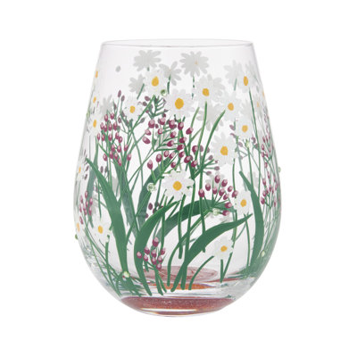 Enesco Lolita Delicate Florals Hand-Painted Artisan Stemless Wine Glass 20 oz.