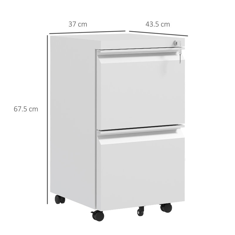 Milayna 37cm Wide 2 -Drawer Mobile Steel File Cabinet, White