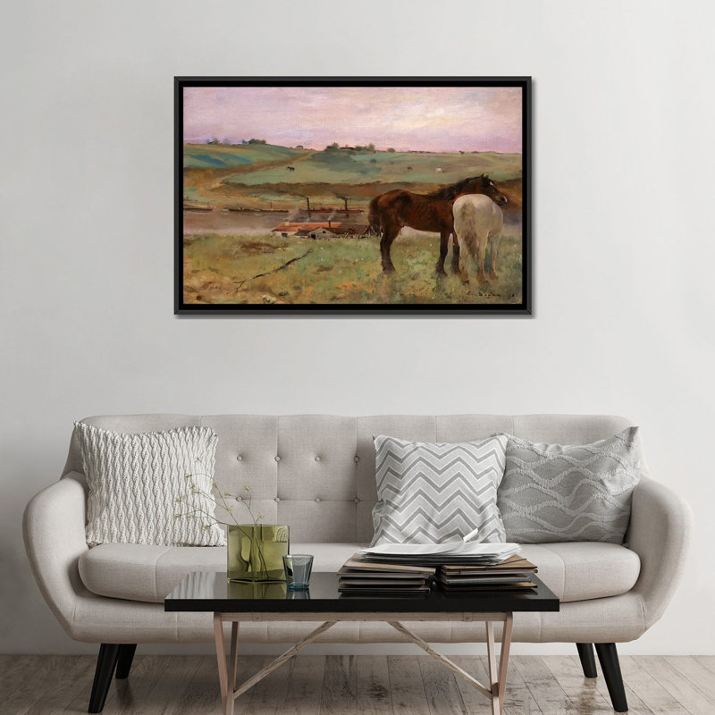 «Horses in a Meadow 1871» par Edgar Degas, reproduction d'art sur toile tendue, H 32 po x l 48 po x P 1,5 po, Pas de tapis