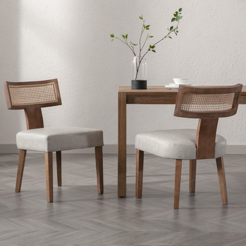 Chaises de salle à manger rembourrées Farhat, Bois, Gris clair / brun