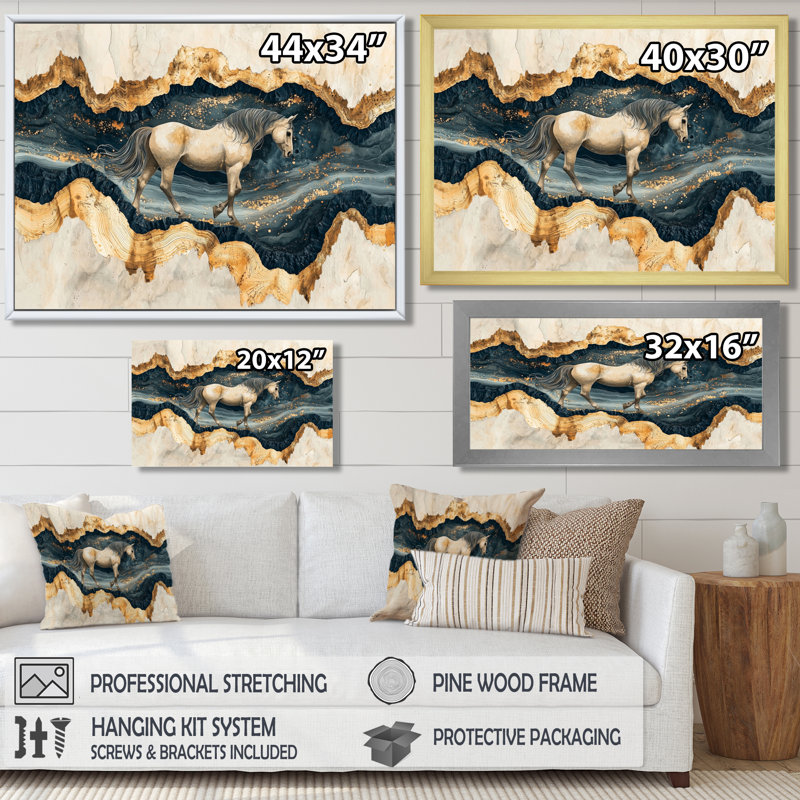Décoration murale moderne «Mustang» par The Golden River II - Cheval, Impression d'un seul cadre photo, Noir