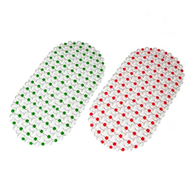 Oval Green and Red PVC Anti Slip Shower Mats with Drainage Holes, Waterproof Bathroom Non Slip Bath Mats for Bathtub