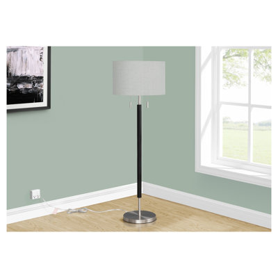60-Inch Contemporary Floor Lamp with Black and Nickel Metal Finish and Grey Fabric Shade