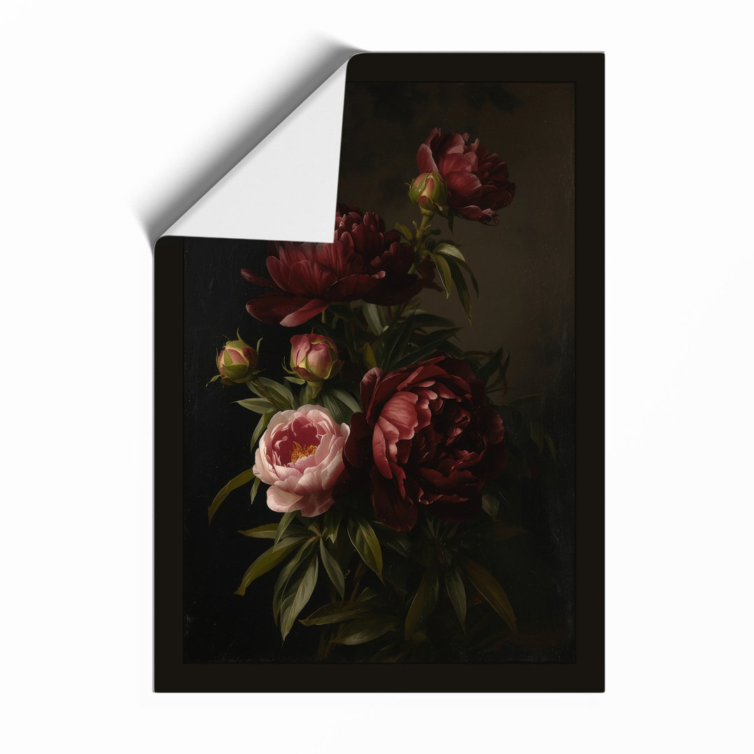 Crimson Roses and Peonies Botanical Framed Art Print