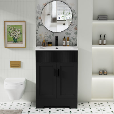 Breonica 24" Mid Century Modern Single Bathroom Vanity with Ceramic Sink Top, Zinc Alloy Faucet, Painted Surface