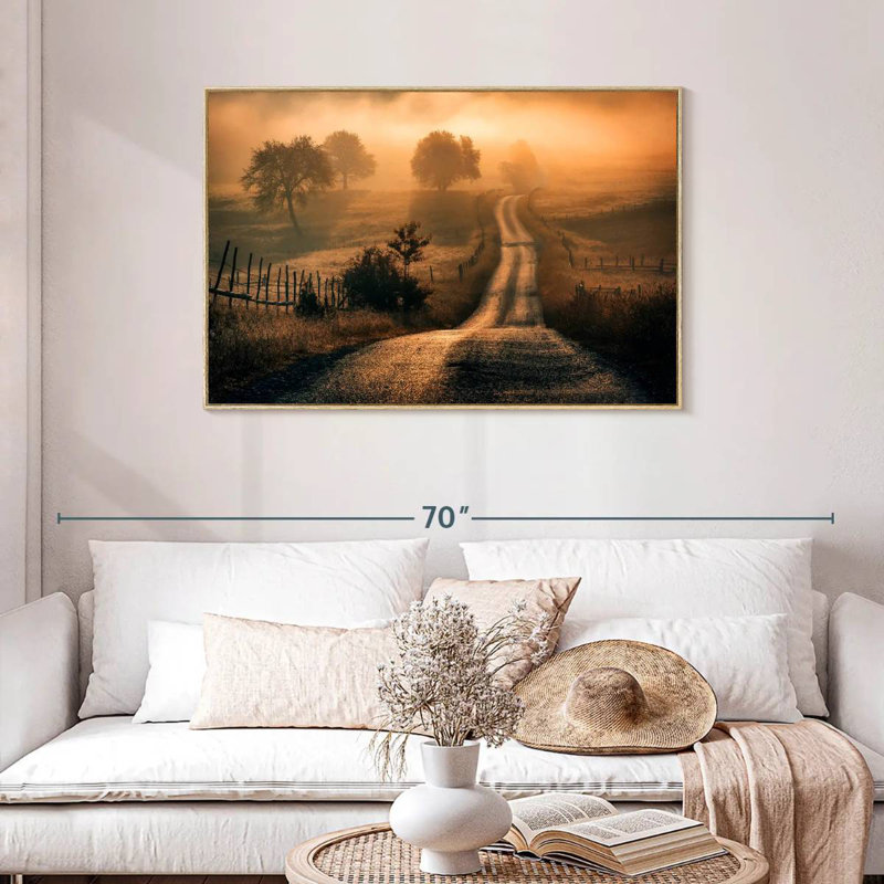 Champ de brouillard, Cadre flottant en bois naturel, 43 po x 29 po
