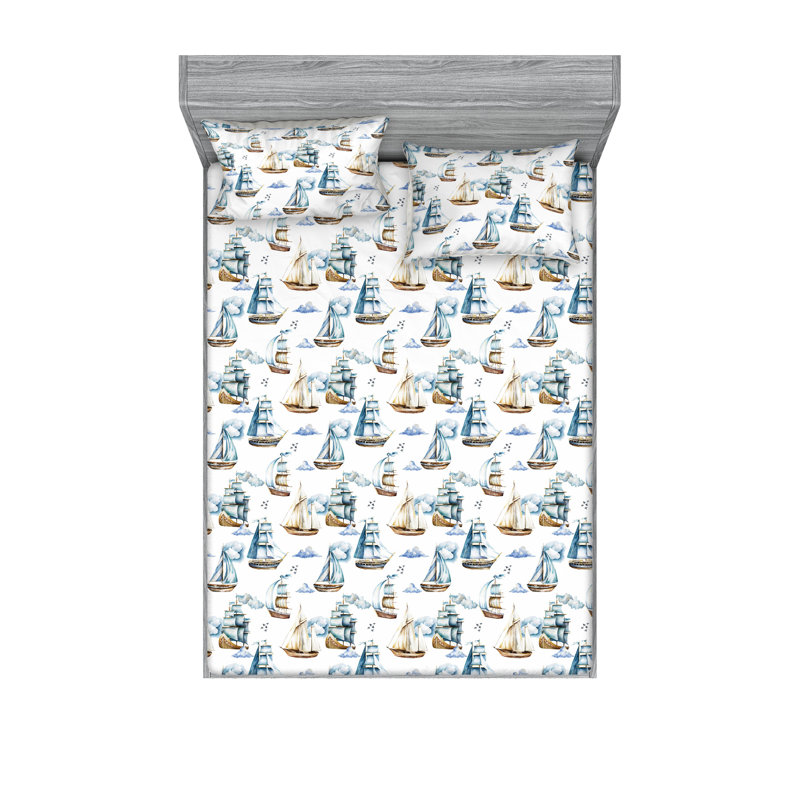 Ensemble de draps et taies décoratives Ambesonne Marine, Ensemble de draps pour lit double avec 2 taies d'o