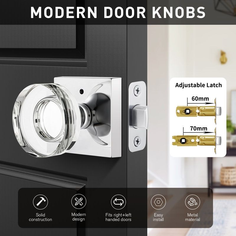 Coolnews Modern Grace Series - Bouton de porte d'intimité en cristal, Chrome poli