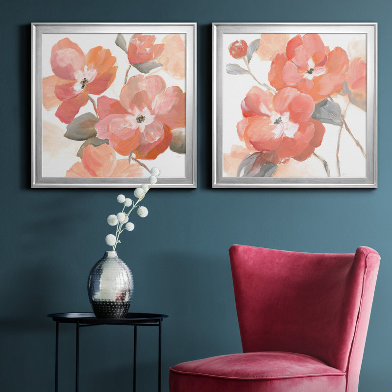 Coral Fantasy I - 2 pièces, peinture sur toile encadrée, H 22,5 po x l 45 po x P 1,5 po, Cadre argenté