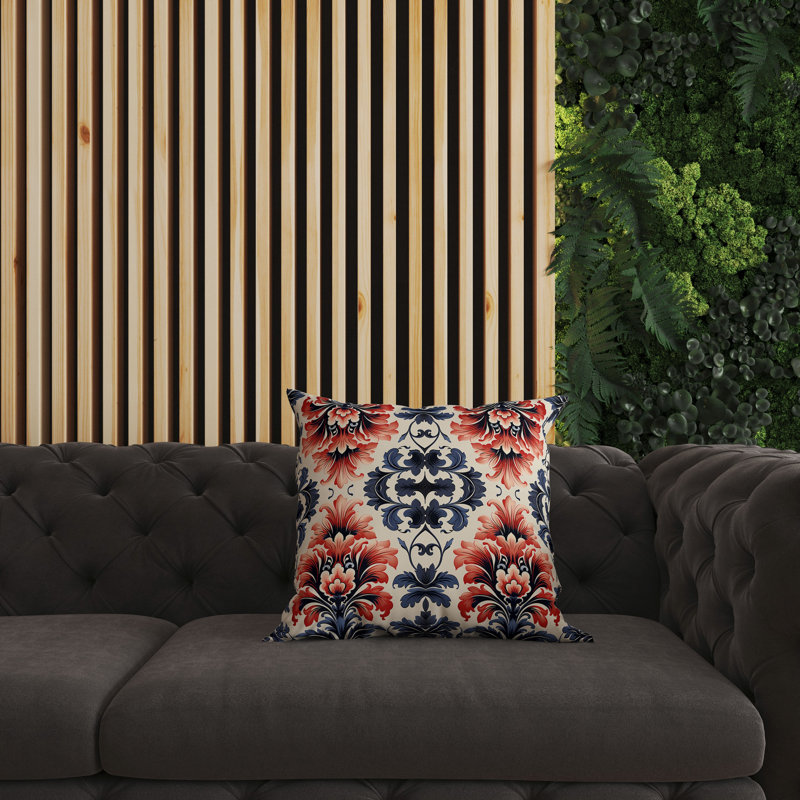 Red and Gray Damask Reversible Square Throw Pillow