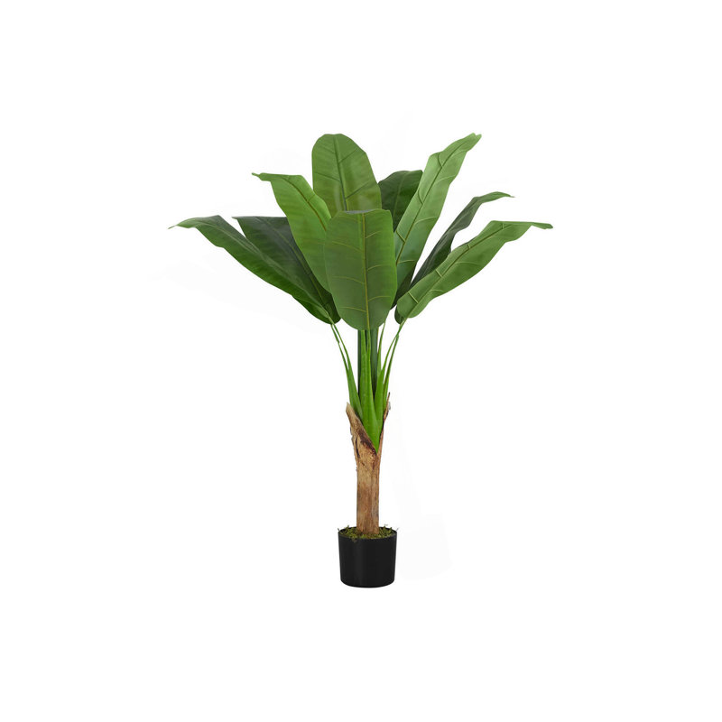 Plante artificielle, bananier, intérieur, faux, faux, plancher, verdure, pot, touche réelle, décoratif, feuilles vertes, pot noir