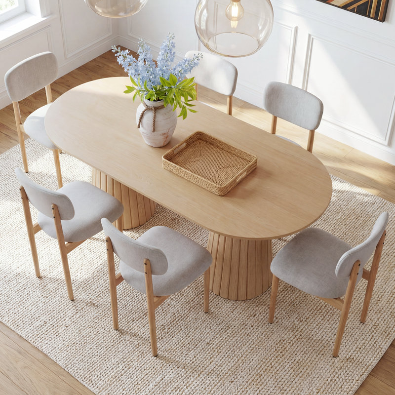 Ensemble de salle à manger à double piédestal en bois massif pour 6 personnes Hohl, Gray