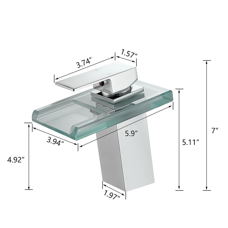 Bathroom Sink Faucet LED Light 3 Colors Changing Waterfall Spout Hot Cold Water Mixer Single Handle One Hole Deck Mounted Bathroom Faucet Lavatory Vanity Basin Bath Plumbing Fixtures