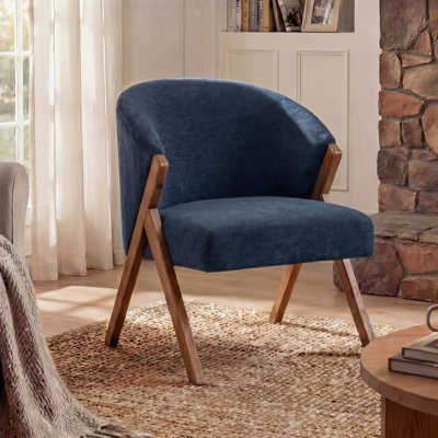Modern Velvet Fabric Accent Chairs With Solid Wood Frame, Upholstered Chairs For Living Room Or Reading Corner Navy Blue