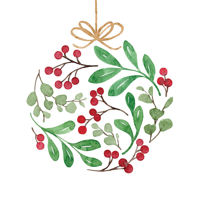 Eucalyptus Holly Ornament - Wrapped Canvas Art Prints, 51cm H x 51cm W