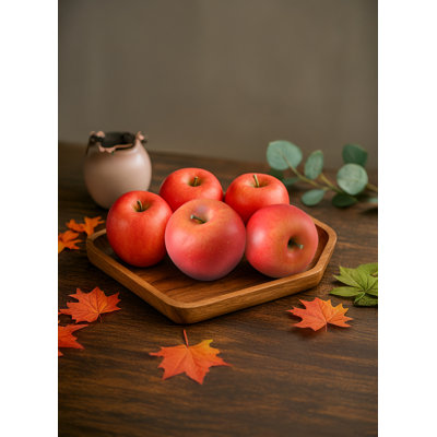  Fausse pomme rouge, fruit artificiel réaliste avec détail de tige naturelle pour la décoration de la cuisine, présentoirs, accessoires de photographie, 3 po de diamètre et 2,5 po de hauteur, paquet de 5