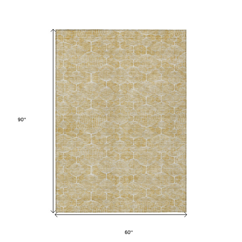 Tapis intérieur lavable géométrique ivoire et beige 5 pi x 8 pi