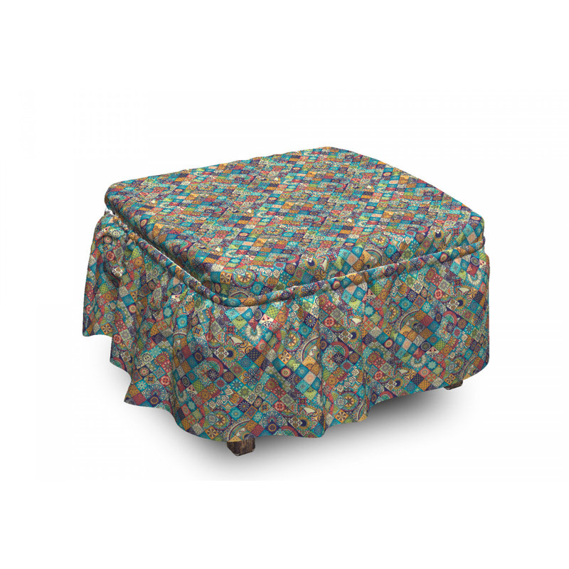 Ensemble de housse pour repose-pieds à coussins carrés 2 pièces bohémien checked folk