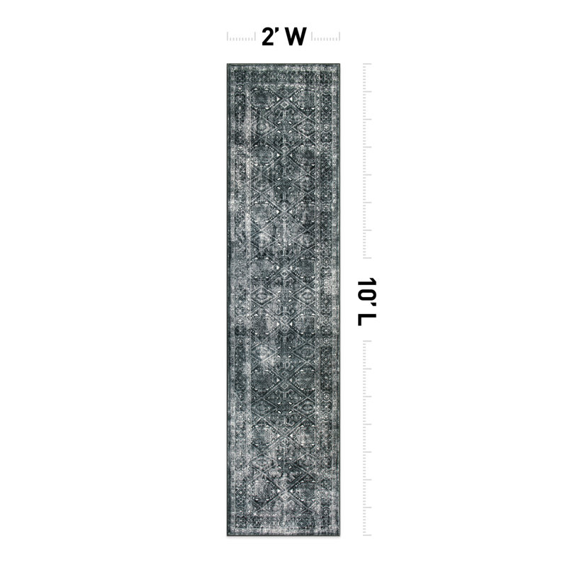 Transitional Bohemian Distressed Washable Non Slip Area Rug, Runner 2' x 10'