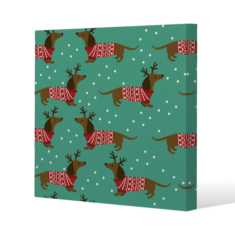 Dutchshunds In Christmas - Wrapped Canvas Print, 46cm H x 46cm W