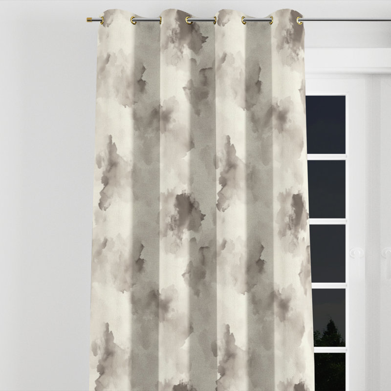 Modern Room Darkening Curtains - Gray Slate Mist Grommet Curtain - 1 Panel, Gold Grommets, 52" W x 63" L