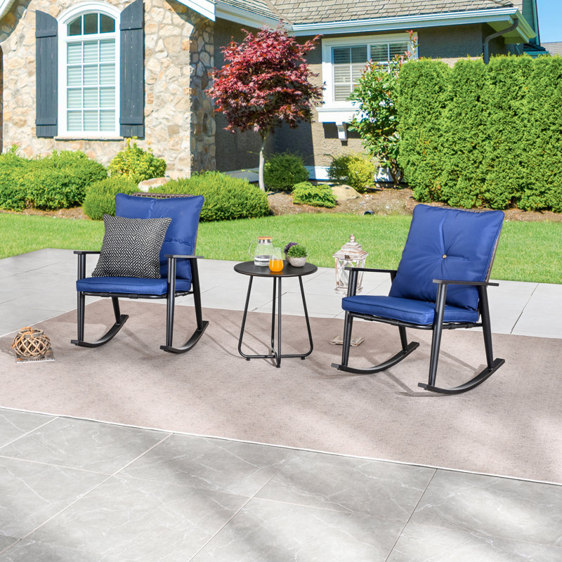 Einte 2 - Person Patio Conversation Set with Cushions, Blue