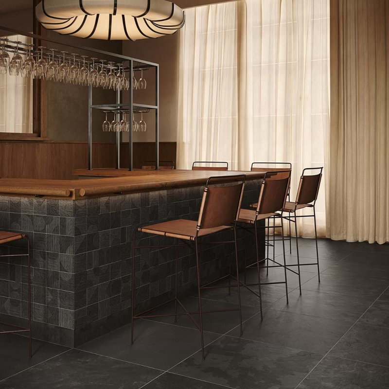 Trevino 4x4 Carved 3D Satin Basalt Stone Tile, Black