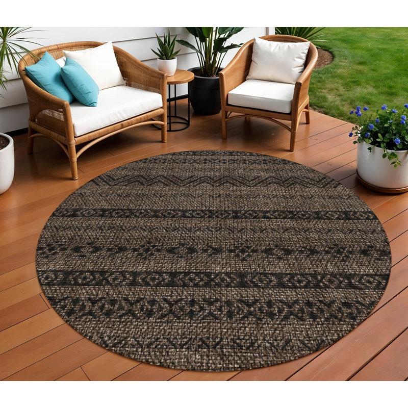 Tapis rond lavable intérieur et extérieur 8 pi chocolat et brun 8 pi Southwestern