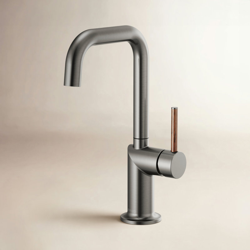 Odin® Bar Faucet with Square Spout, Luxe Steel, Wood Lever