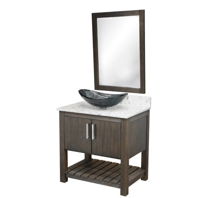 36"" Free Standing Single Bathroom Vanity Set with Quartz Top with Mirror -  Latitude RunÂ®, BAB119B8A40A44B8AD08E8AE0B72E763