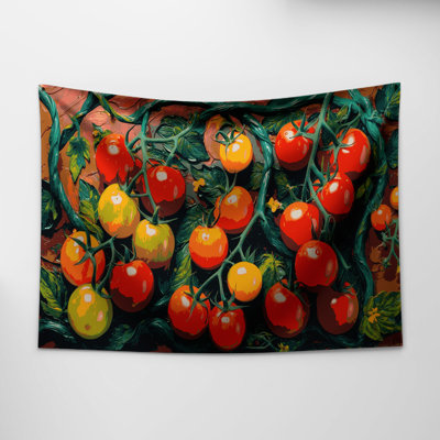 Tapisserie murale légumes, tomates et raisins