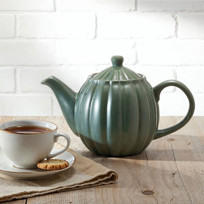 Stoneware Ribbed Teapots With Reactive Glaze