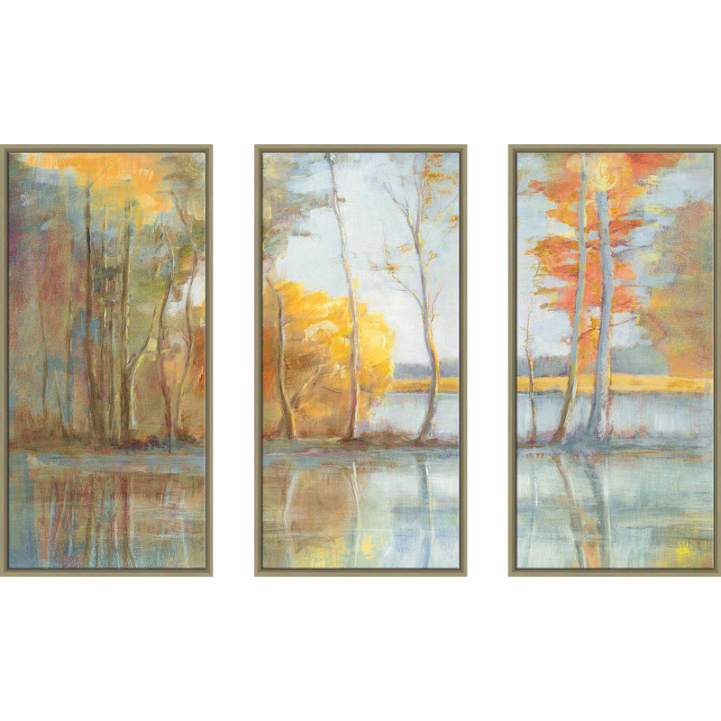 «Lakeside Reflection», reproduction de 3 pièces sur toile flottante, H 41,5 po x l 64,5 po x P 2 po