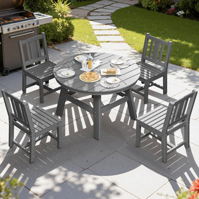 Ensemble de table de salle à manger en PEHD avec trou pour parasol 5 pièces Immie