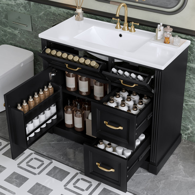 Meuble-lavabo sur pied 36 po, lavabo simple blanc | Idée de cadeau