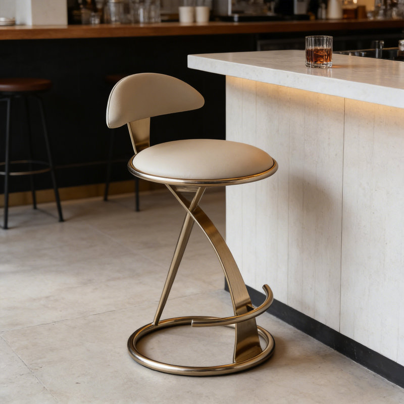 Modern Minimalist Leather Upholstered Bar Stool, 25.59" H