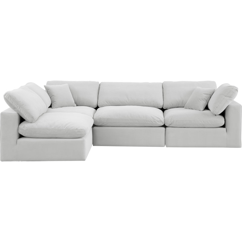 Hulene Velvet L-Shaped Sectional Reversible, Cream Velvet