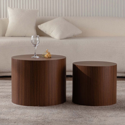 Ensemble de 2 tables basses rondes modernes en bois gigognes pour petit salon