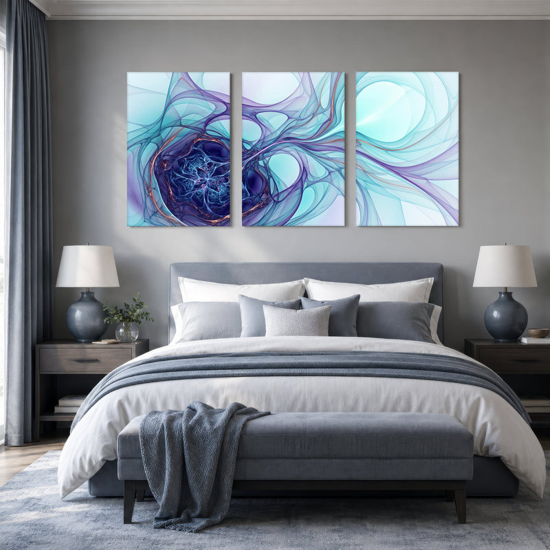Ensemble de 3 toiles abstraites bleues et mauves, 24"H x 16"W x 3pcs